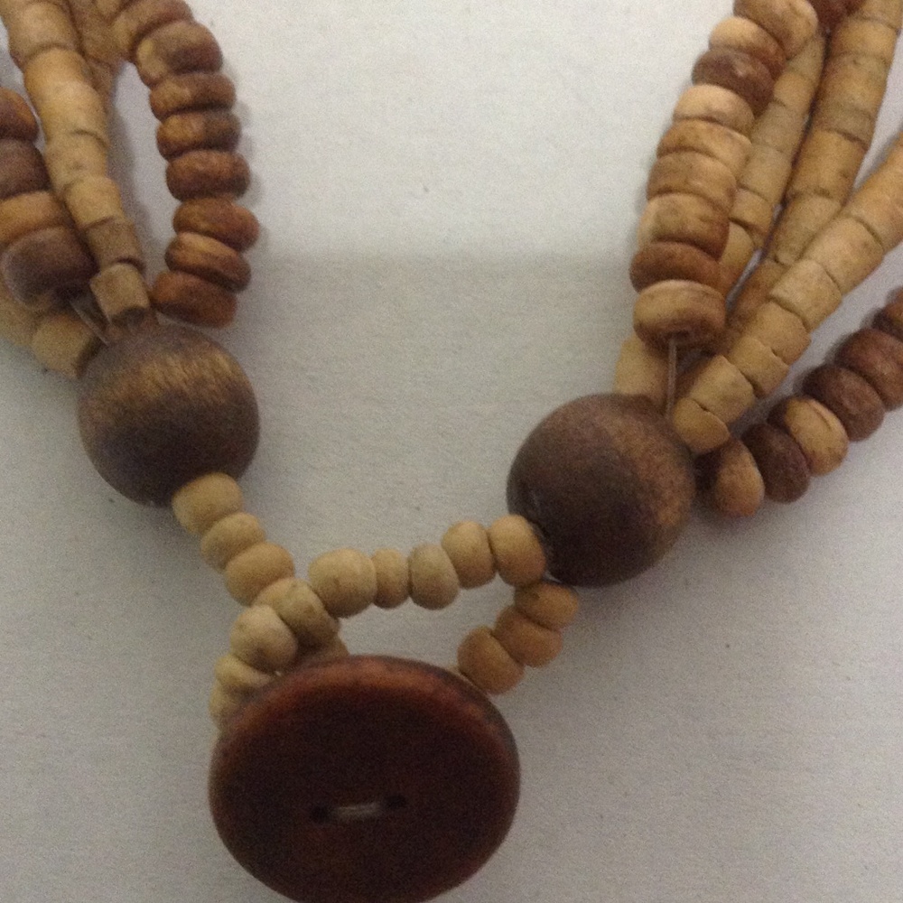 5 Strands Necklace - Wooden Beads - Picture 2 of 3